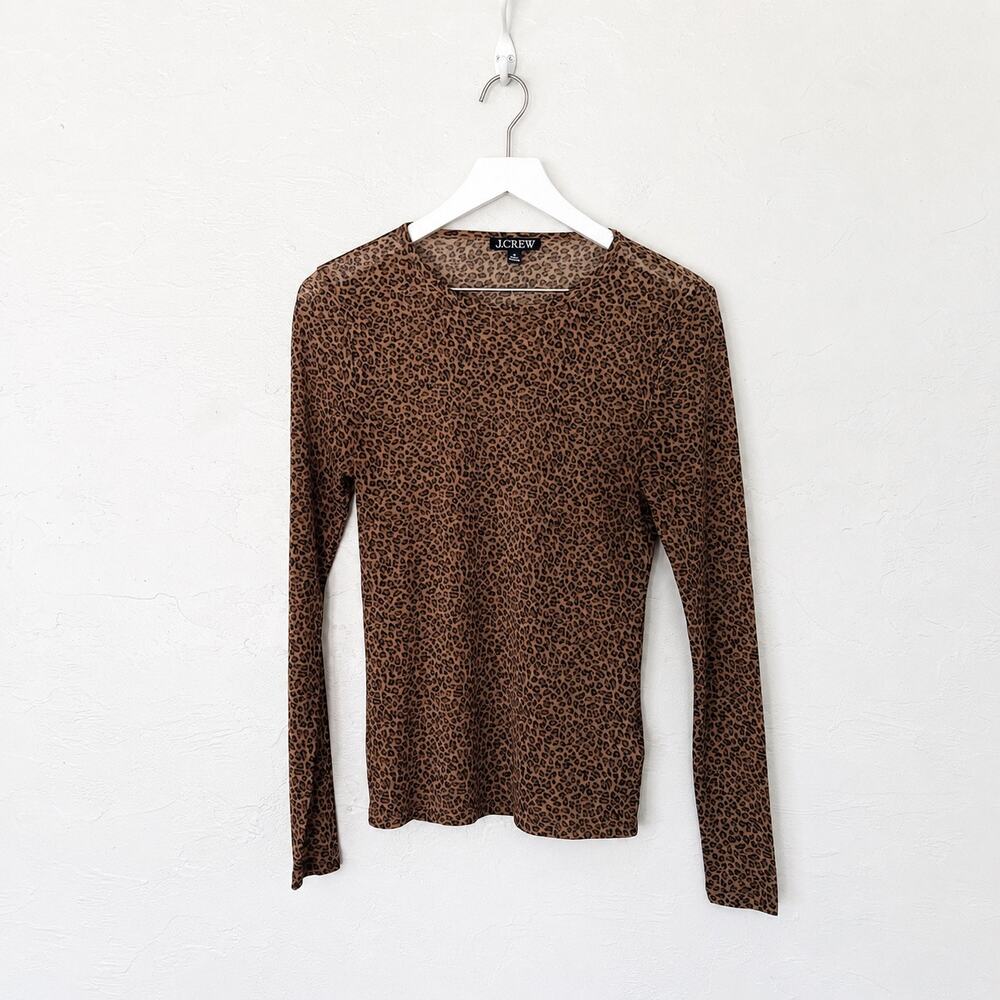 J.Crew Sheer Leopard Print Long Sleeve Mesh Top Women’s Medium